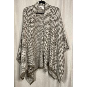 Chico's Brown/White Chevron Asymmetric Open Front Shawl Poncho Cardigan Sweater